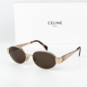 Celine TRIOMPHE Women Sunglasses Rose Gold Brown Square Metal CL40235U 28E NEW